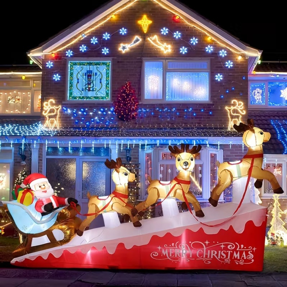 13.5 FT Large Christmas Yard Inflatables Outdoor Blow Up Santa Claus on Sleigh